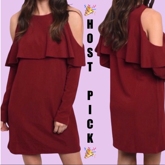 Dresses & Skirts - WINE COLD SHOULDER RUFFLED CHEST OVERLAY DRESS